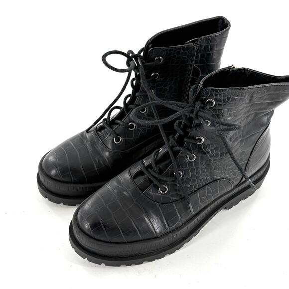 Jessica Simpson Enita Combat Boots 8 Black NWOT Ankle Booties Lace Grunge Croc - Picture 7 of 8